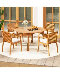 Costway 5 pieces Acacia Wood Patio Dining Set with Umbrella Hole and Cushions for Deck, Garden