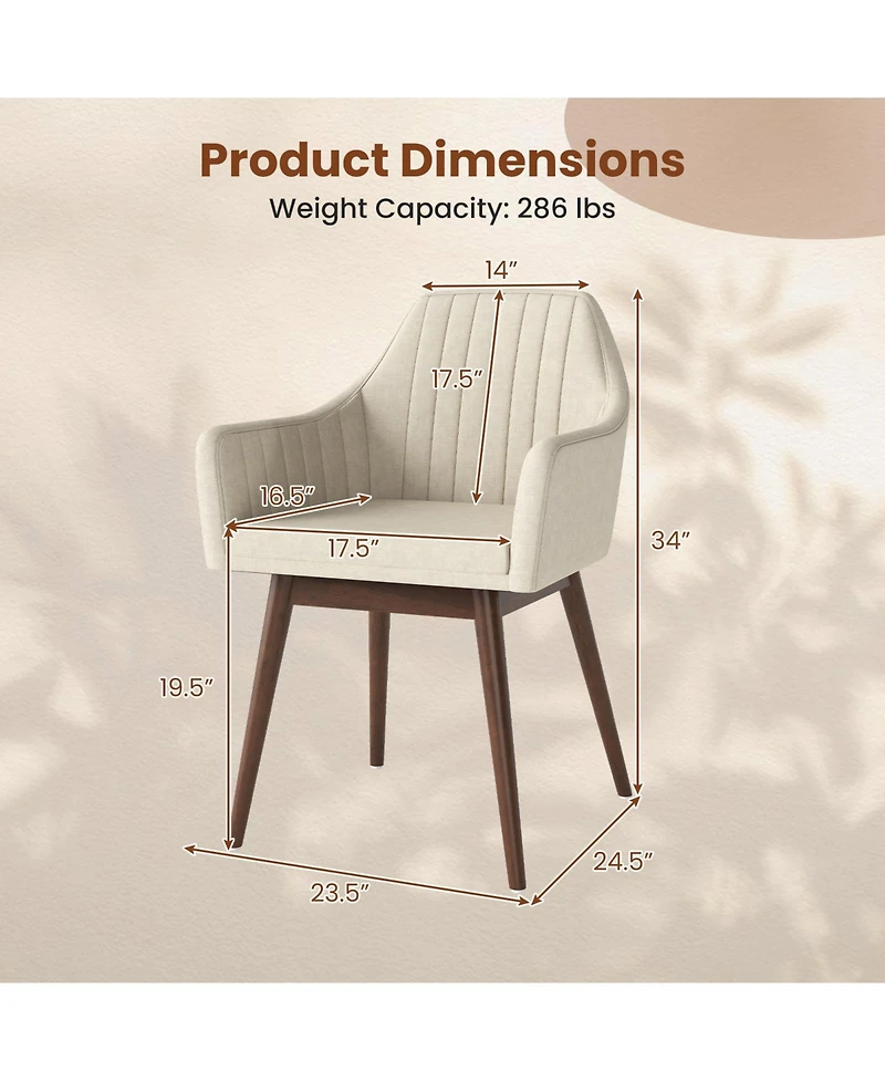 Gymax Set of 4 Dining Chairs Upholstered Kitchen Table Chairs Solid Wood Legs