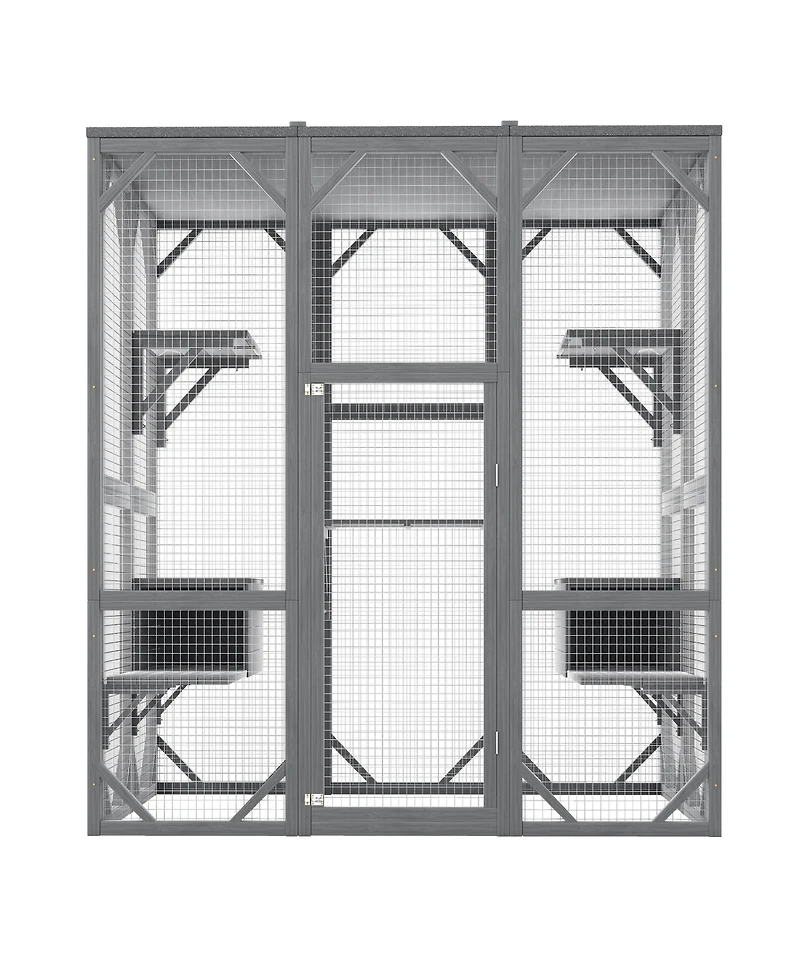 Zeus & Ruta Outdoor Cat Enclosure with 71 Inch Large Size 3 Tier Design 6 Platforms Waterproof Roof