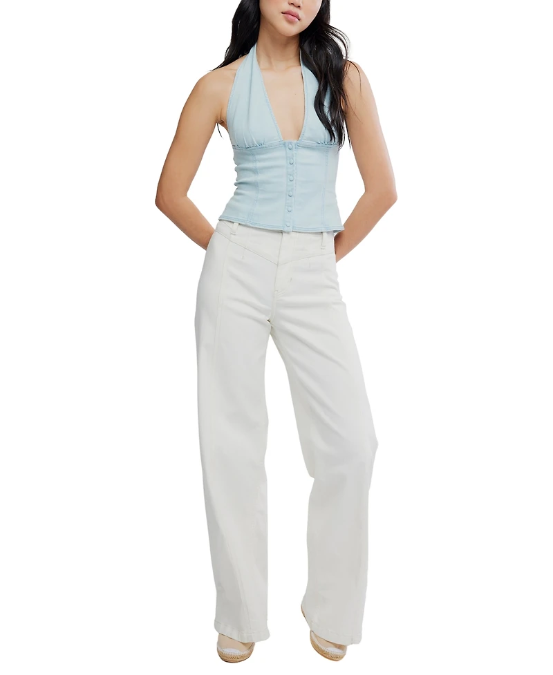 Free People Women's Cotton-Blend Ramona Denim Halter Top