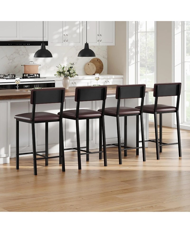 homfan Set of 4 Bar Stools with Backrest - Upholstered Pu Leather, Thick Metal Legs, Footrest