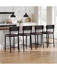homfan Set of 4 Bar Stools with Backrest - Upholstered Pu Leather, Thick Metal Legs, Footrest