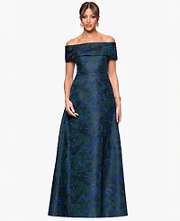 Xscape Petite Off-The-Shoulder Jacquard Ball Gown