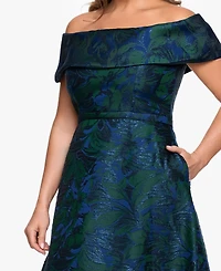 Xscape Plus Off-The-Shoulder Jacquard Ball Gown