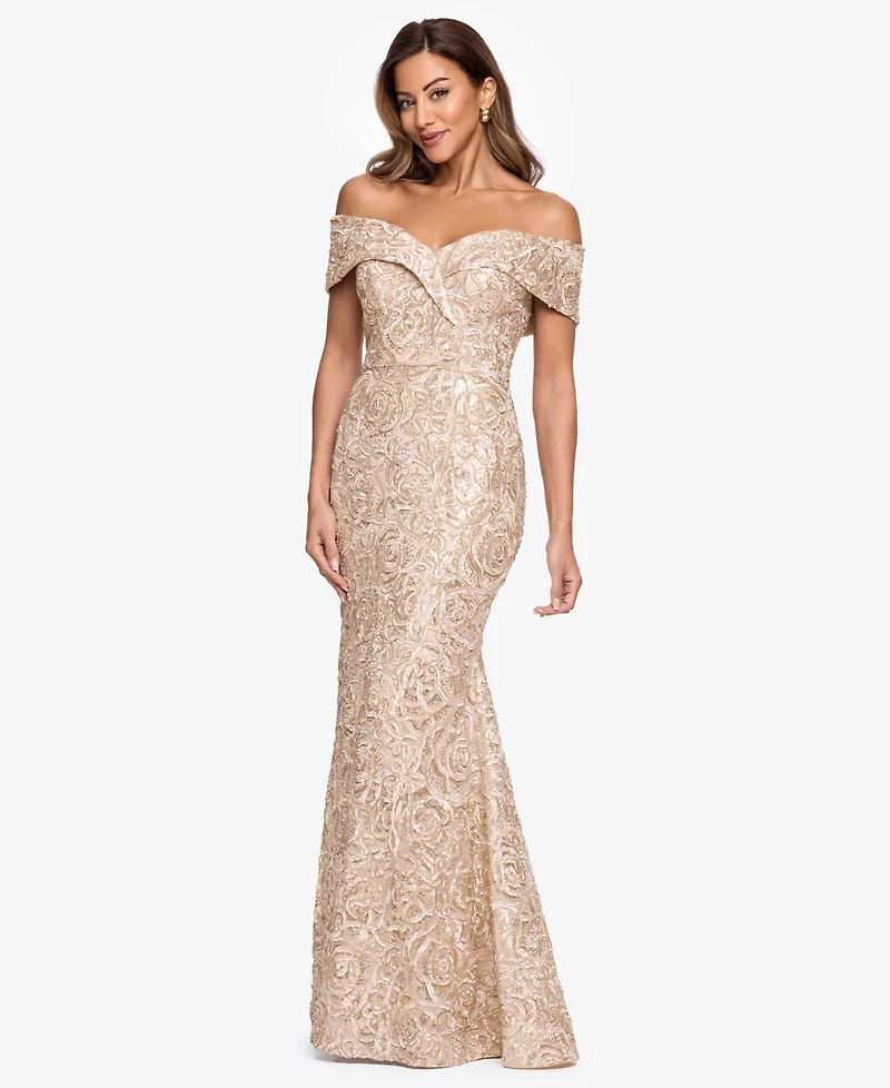 Xscape Petite Off-The-Shoulder Sheath Ball Gown