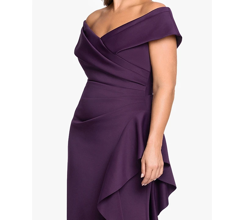 Xscape Plus Off-The-Shoulder Ruffle Sheath Gown