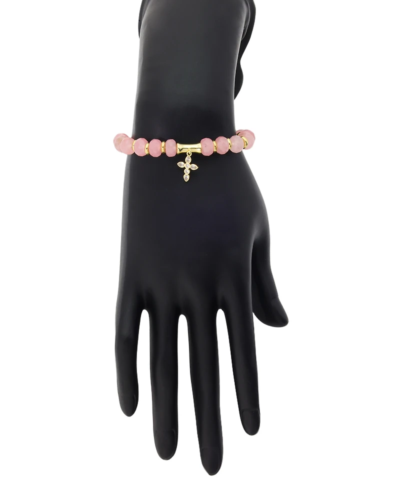 Unwritten Cubic Zirconia and Rose Quartz Beaded Bolo with Cross Charm Bracelet