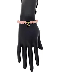 Unwritten Cubic Zirconia and Rose Quartz Beaded Bolo with Cross Charm Bracelet