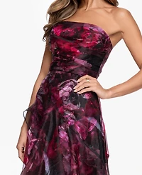 Betsy & Adam Women's Strapless Floral Organza A-Line Gown