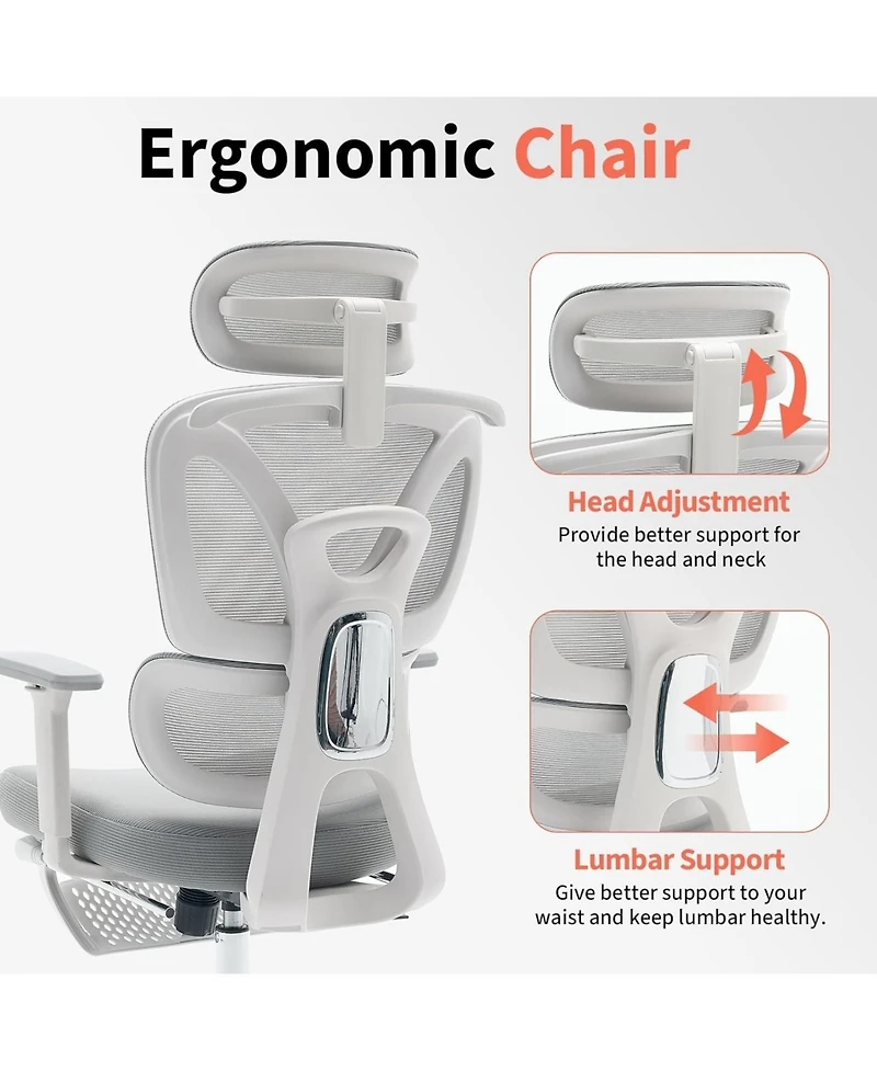 gaomon Ergonomic Office Chair,Computer Desk Chair Comfy with Adjustable Padded Headrest,Comfortable Lumbar Support and 3D Armrest Gaming Chair.