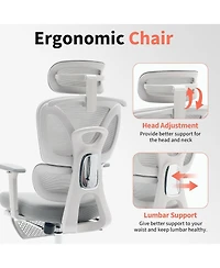 gaomon Ergonomic Office Chair,Computer Desk Chair Comfy with Adjustable Padded Headrest,Comfortable Lumbar Support and 3D Armrest Gaming Chair.
