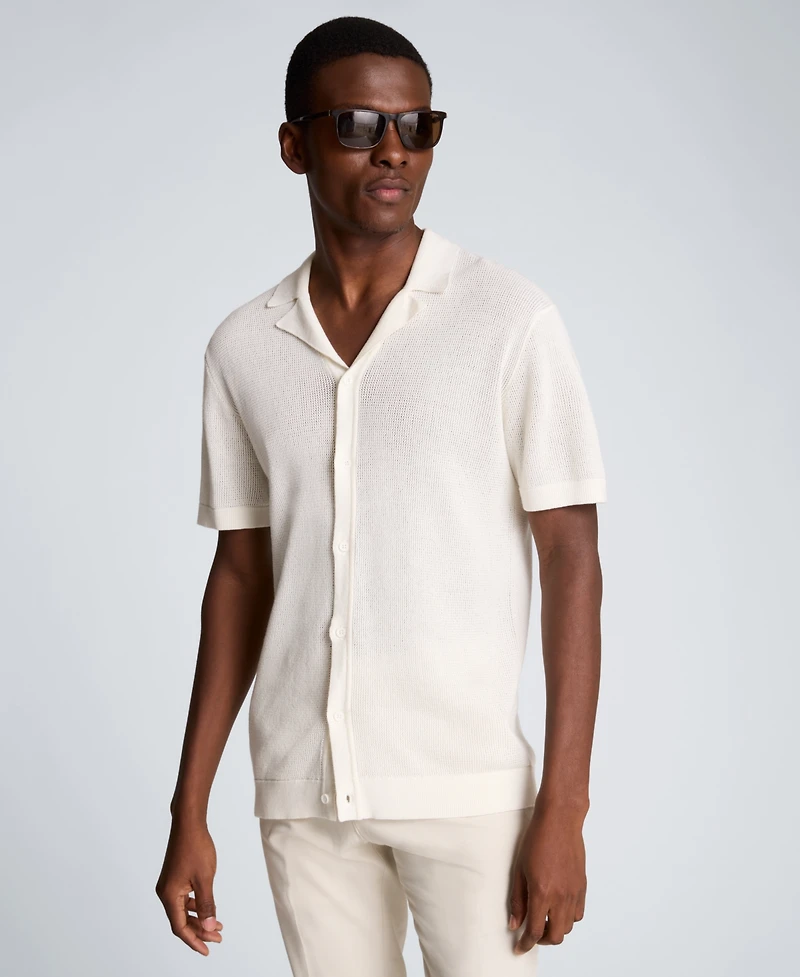 Kenneth Cole Men's Point Collar Sweater Camp Shirt