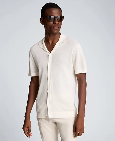 Kenneth Cole Men's Point Collar Sweater Camp Shirt