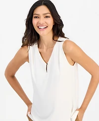 Anne Klein Essentials Petite V-Neck Keyhole Sleeveless Blouse