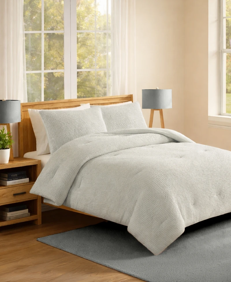Laundry Stone Washed Cotton Waffle 3-Piece Comforter Set
