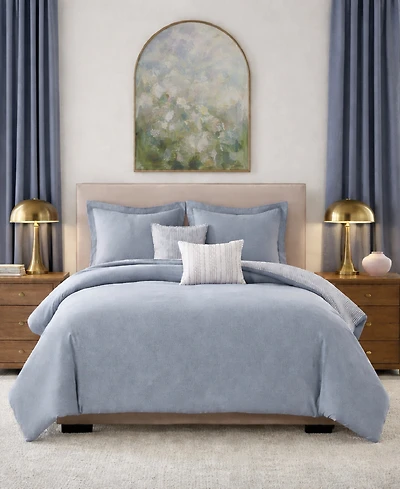 Laundry Chambray with Reverse Stripe 5-Piece Comforter Set, Full/Queen