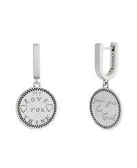 Coach Silver Runway My Love Coin Charm Huggie Earrings