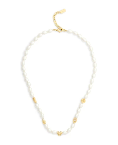 Coach Faux Imitation Pearl Iconic Signature Charm Strand Necklace