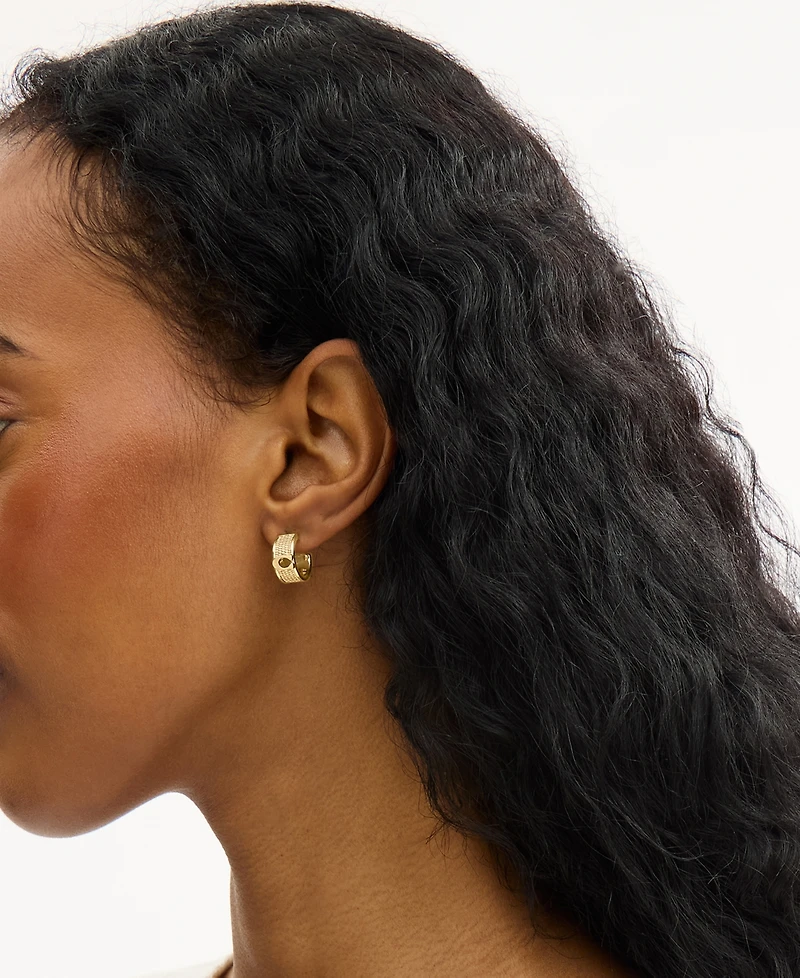 Coach Gold Signature C Textured Huggie Earrings