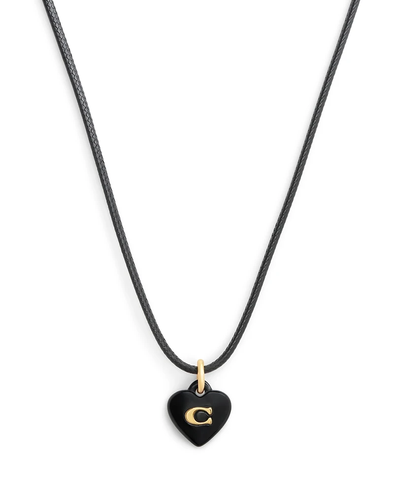 Coach Black Signature C Resin Heart Pendant Necklace