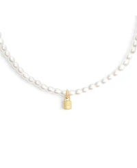 Coach Faux Imitation Pearl Iconic Signature Padlock Choker Necklace