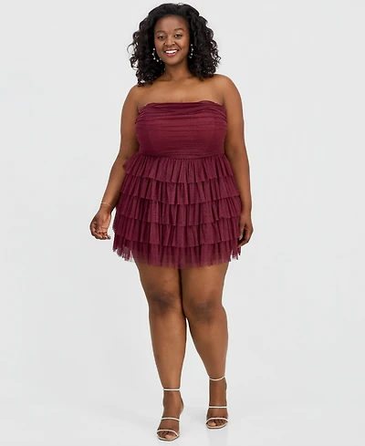 B Darlin Trendy Plus Glitter Ruffled Strapless Dress