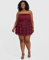 B Darlin Trendy Plus Glitter Ruffled Strapless Dress