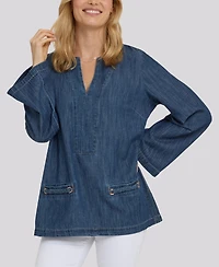 Nydj Women's Denim Tunic Top with Embellished Pockets