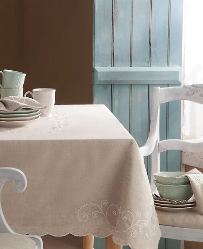 Lenox French Perle Linen Embroidered Tablecloth, 52" x 70"