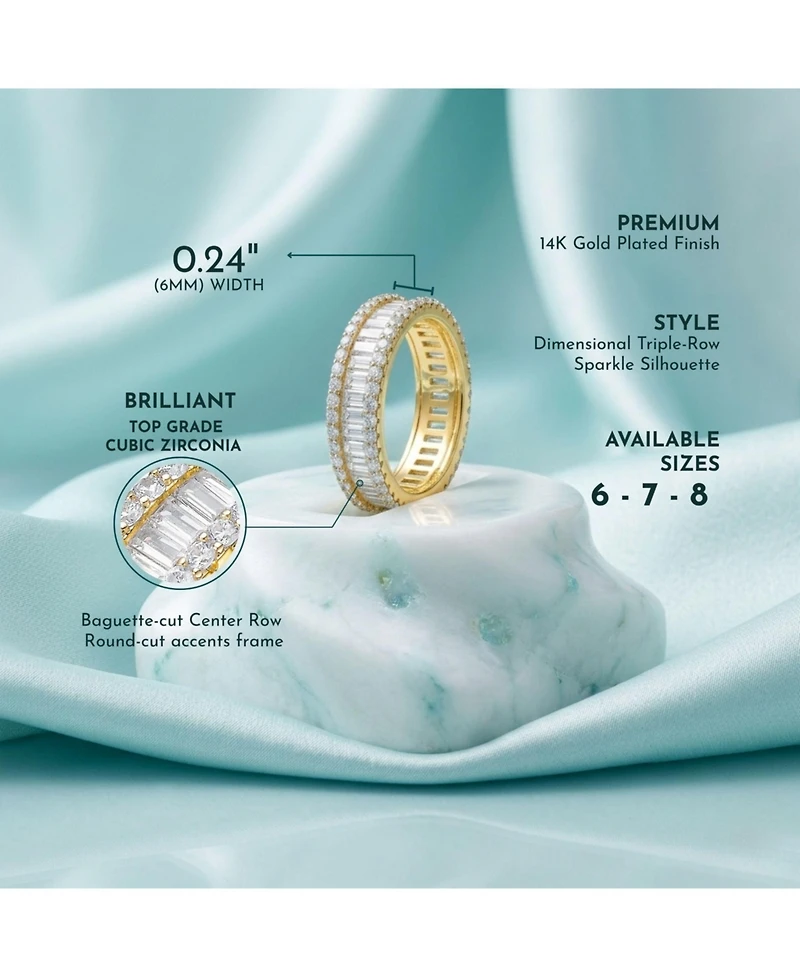 Ra 14K Gold Plated Baguette Cubic Zirconia Wide Band Ring