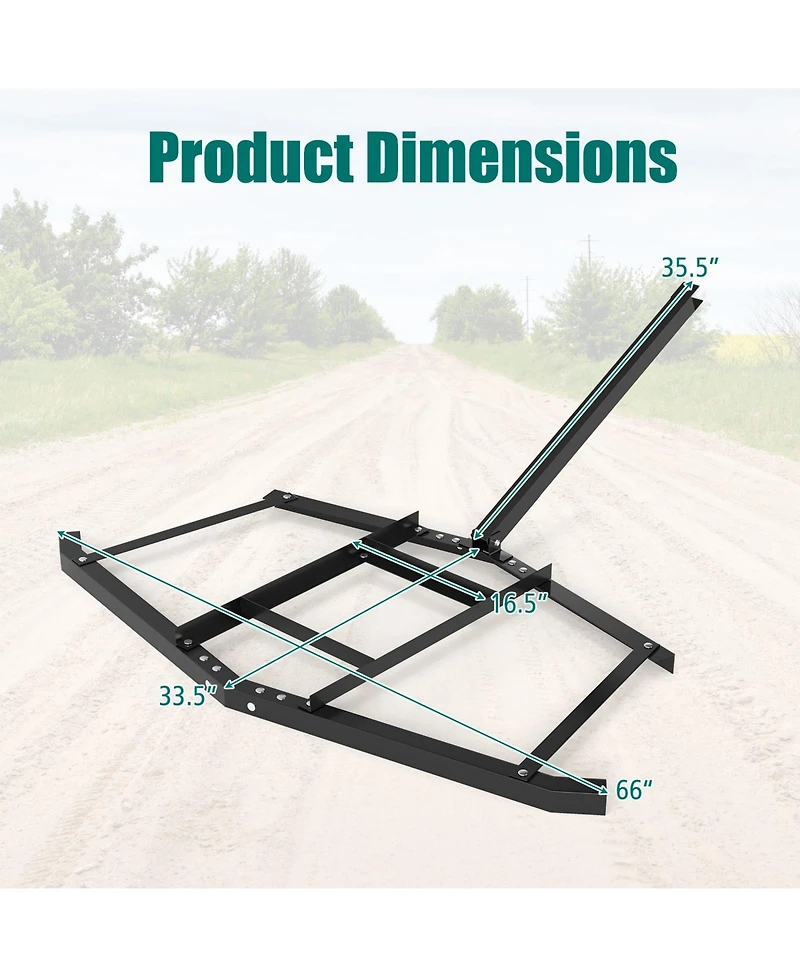 Sugift 66" Wide Driveway Drag Tow Behind Landscape Leveling Rake with Reinforced Bars