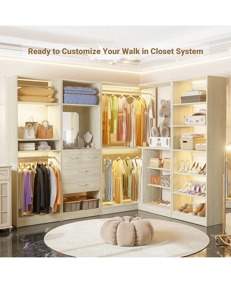 Aheaplus Corner Closet Organizer System, 36'' Wide Freestanding Storage Unit with 2 Hanging Rods and 8 Shelves