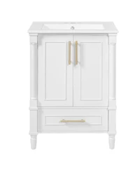 Sillysis 24 Inch Bathroom Vanity with Sink, Modern French Leg Cabinet, Adjustable Shelf and Soft Close Drawer for Small