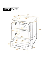 Sillysis 24 Inch Bathroom Vanity with Sink, Modern French Leg Cabinet, Adjustable Shelf and Soft Close Drawer for Small