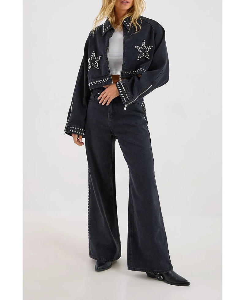 Nasty Gal Women's Star Studded Baggy Denim Jeans