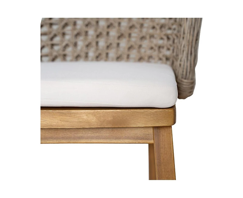 sumyeg Outdoor Acacia Wood Bar Stools Set of 2 with Cushion and Wicker Back for Patio or Kitchen Island
