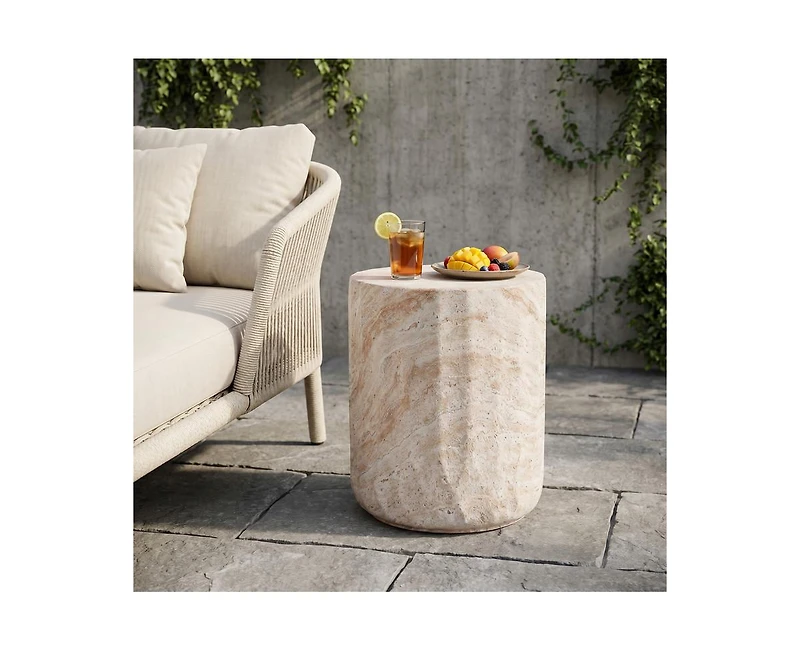 sumyeg Lightweight Concrete Cylinder Side Table for Indoor and Outdoor Use