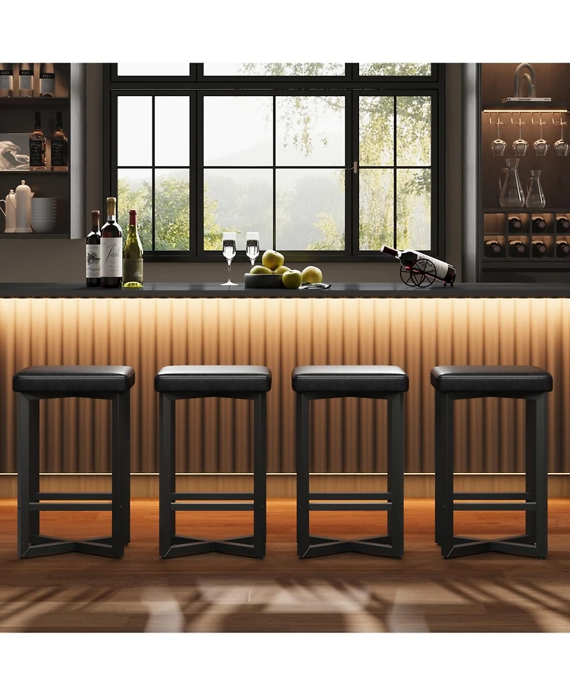 homfan 4 Set of Modern Backless Upholstered Bar Stools, Pu Leather Counter Chairs with Metal Frame and Footrest for Indoor and Cafe Use