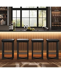 homfan 4 Set of Modern Backless Upholstered Bar Stools, Pu Leather Counter Chairs with Metal Frame and Footrest for Indoor and Cafe Use