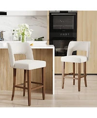 homfan Set of 4 Modern Upholstered Bar Stools, Ergonomic Seats with Backrest and Wooden Legs for Kitchen, Dining and Bar Areas