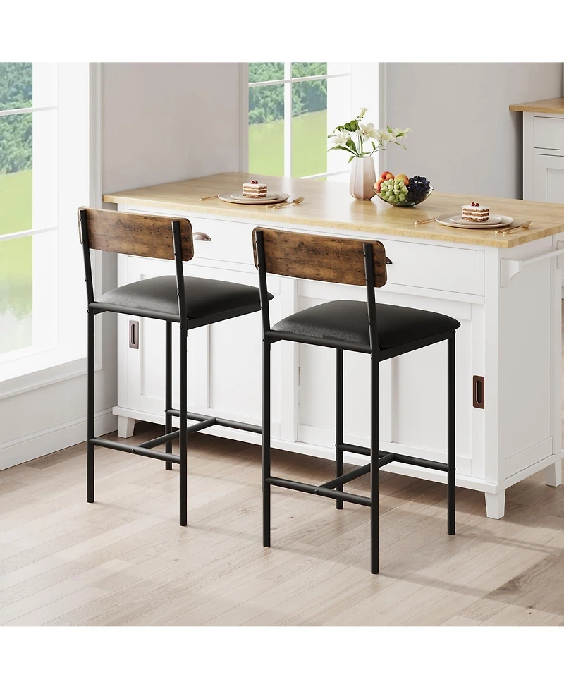 homfan industrial dining/bar chairs with metal frame and padded seats, counter-height design for kitchen, dining room, or bar; easy to assemble