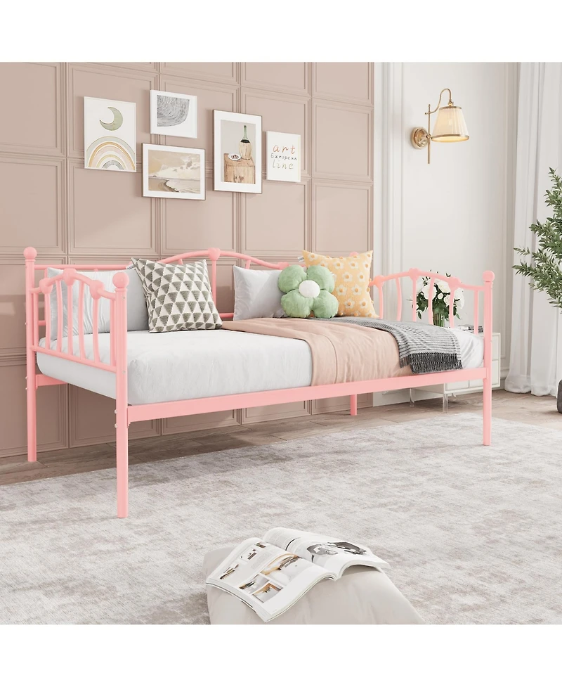 homfan Twin Metal Daybed Frame with Headboard, Platform Sofa Bed Steel Slats, 12.0 Underbed Storage, No Box Spring Needed