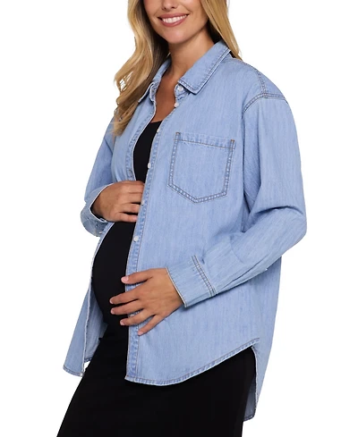 Motherhood Maternity Women's Long Sleeve Button-Up Denim Shirt