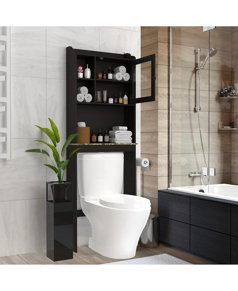 Phying Modern Espresso Wood Over The Toilet Space Saver Storage Cabinet Multifunctional Bathroom Home Organizer
