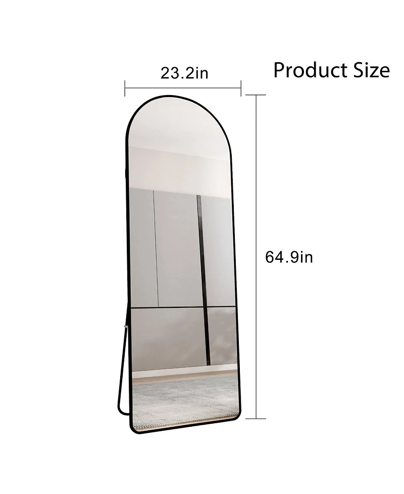 Phying arched full-length mirror with aluminum alloy frame, floor or wall mounted, perfect for bathroom, bedroom, or dressing areas