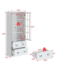 Homsee 80" Tall 2-Drawer 2-Door Storage Cabinet - Living Room Organizer | Floor to Ceiling Bookcase
