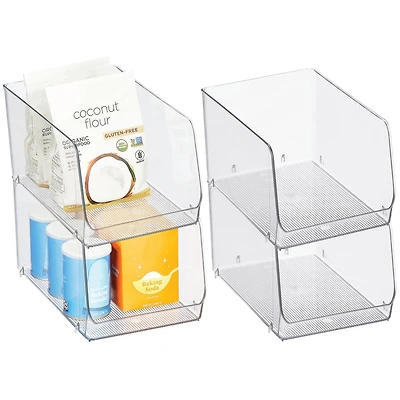 Stackable Clear Plastic Open Front Storage Bin, 4-Pack