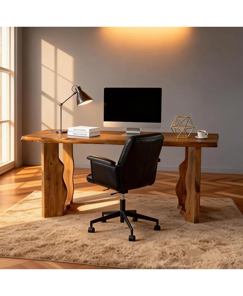 Tribesigns Live Edge Rustic Solid Wood Conference Table for 6 People, Farmhouse Meeting Table Executive Desk Workstation for Home Office
