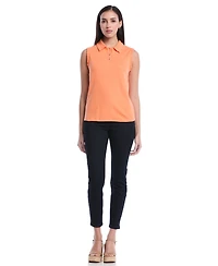 Rafaella Women's Petite Ruffle Trim Sleeveless Polo Shirt
