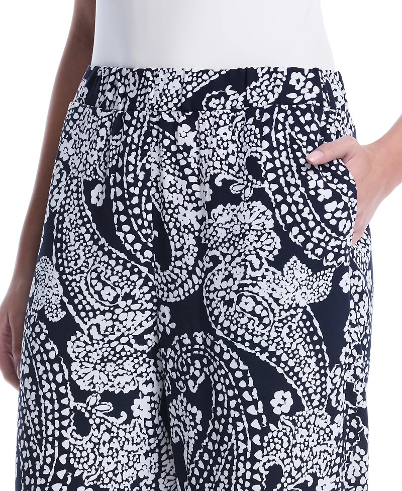 Rafaella Petite Paisley Crochet Trim Pants